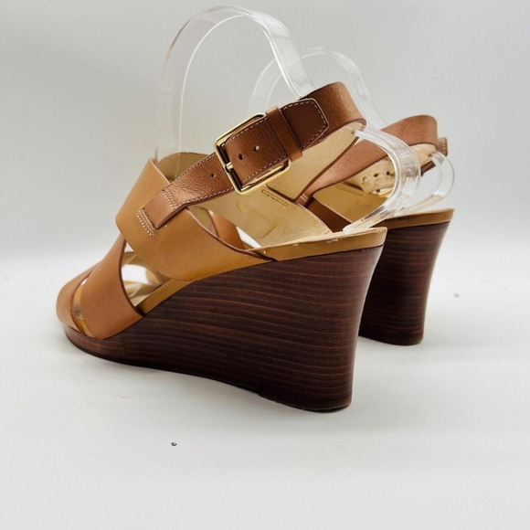 Cole Haan Women's Brown Leather Wedge Ankle Strap Sandals - Picture 4 of 8